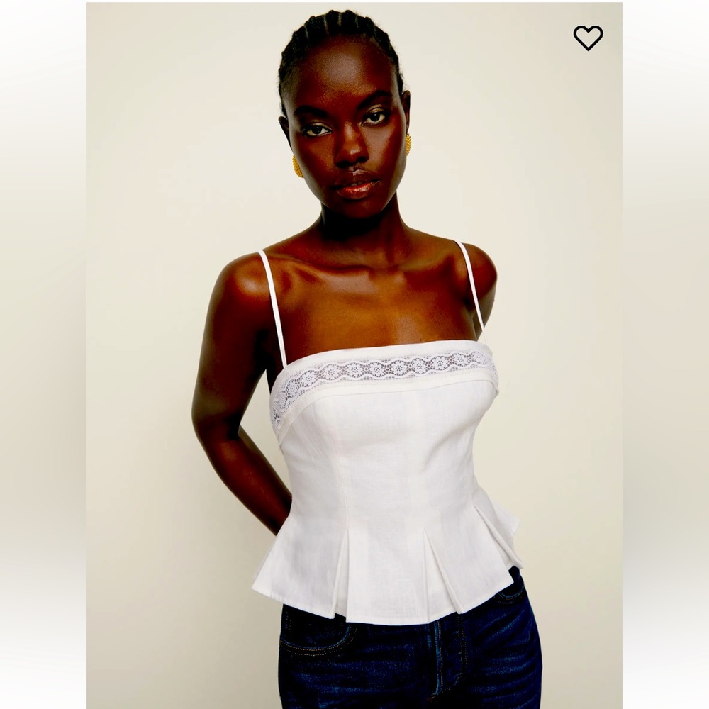 NWOT Reformation “Meryl” Linen Lace Lined Top White Adjustable Straps Size 6